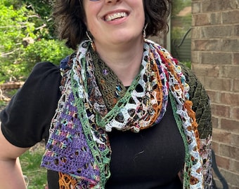 Handdyed Wool Scarf Handmade Using Artisan Yarn Crocheted Absolutely One of a Kind