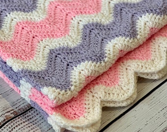 Handmade Ripple Pink and Purple Throw Blanket