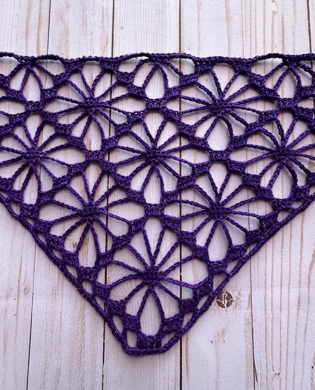 Handmade Glitter Crochet Bandana: Purple Merino Wool Lace 