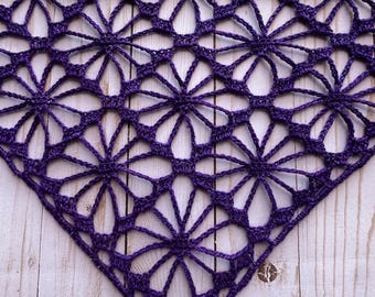 Handmade Glitter Crochet Bandana: Purple Merino Wool Lace Scarf
