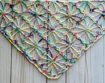 Handmade Crochet Bandana: Merino Wool Boho Lace Head Scarf