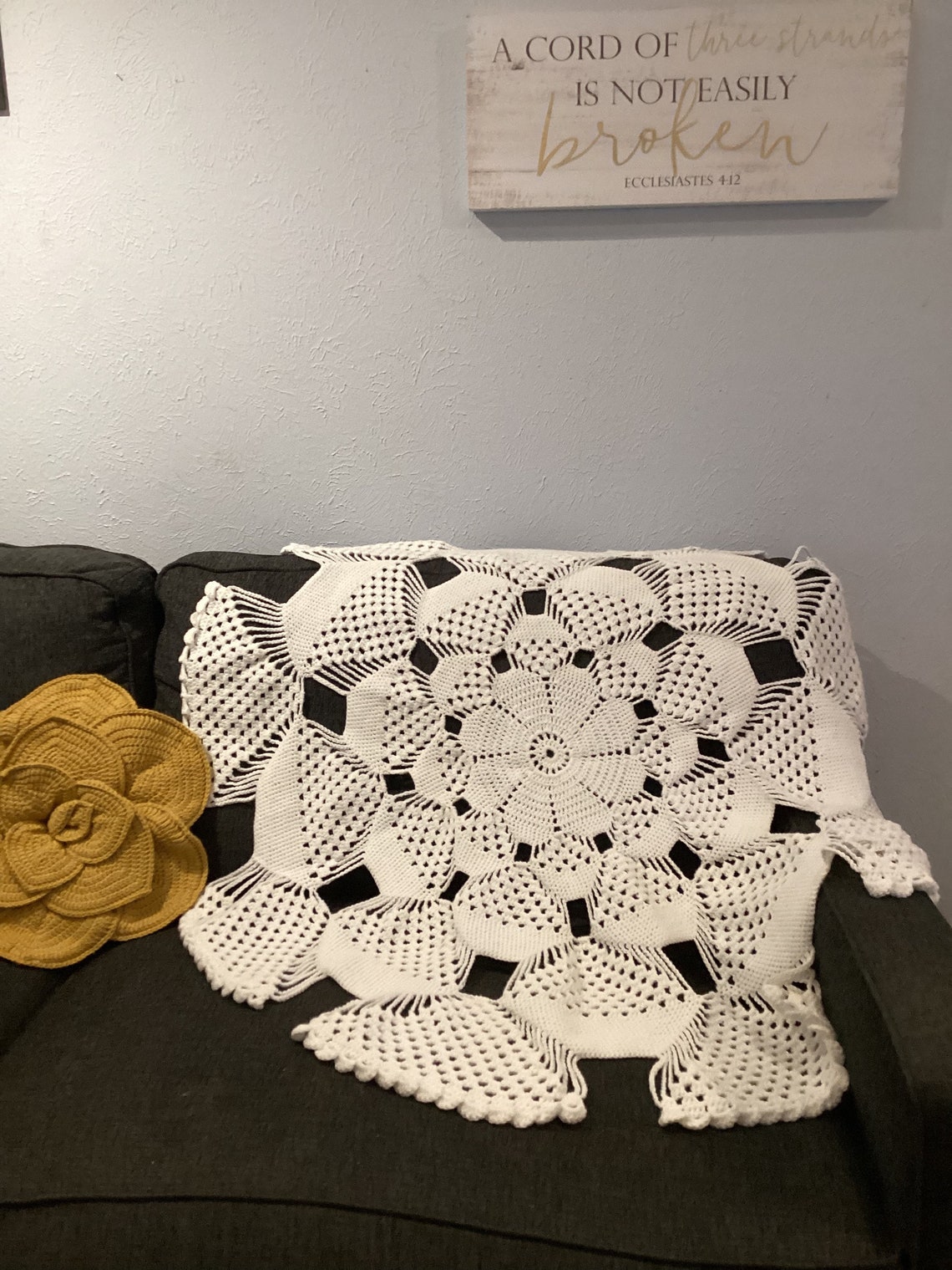 Handmade Accent White Throw Lacy Doily Sofa Backcover Etsy