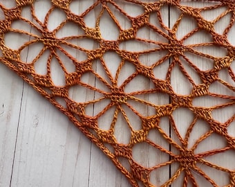Crochet Bandana Handmade Boho Lace Headcovering Merino Wool Hand Dyed Golden Mustard Yellow