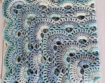 Handmade Blue And Grey Vintage Style Baby Blanket , Washable and Ready Made