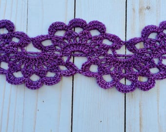 Handmade Crochet Lace Headband: Boho Artisan Wool, Plum Purple