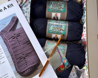 Crochet Dragonfly Tote Complete Kit Style A - Navy Blue