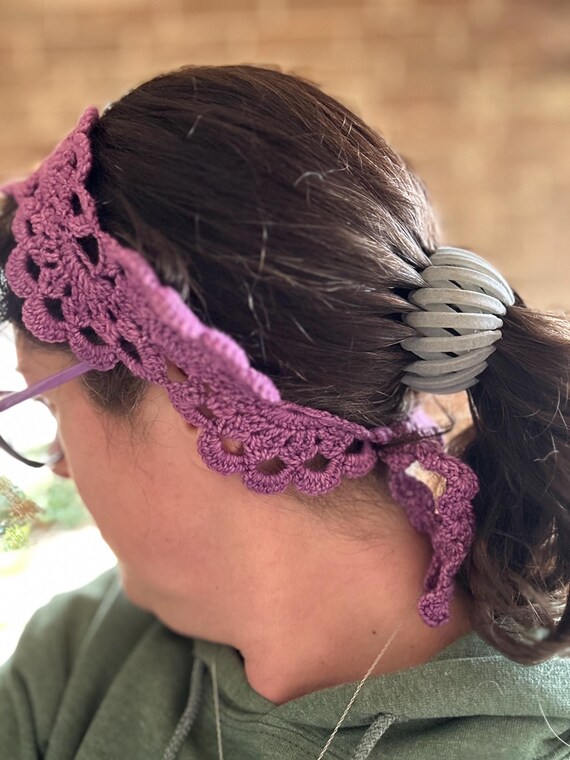 Handmade Crochet Lace Headband: Hand-dyed Artisan Wool 