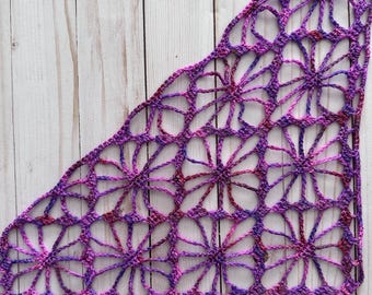 Crochet Bandana: Handmade Boho Lace Headcovering Merino Wool Hand Dyed - Purple and Red