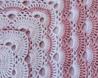 Vintage Style Blush Pink and White Baby Blanket , Washable and Ready Made