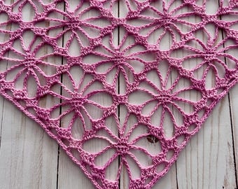 Crochet Bandana Handmade Boho Lace Headcovering Merino Wool Hand Dyed Pale Pink