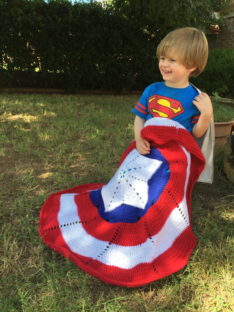 Superhero Crochet Pattern Baby Blanket Instant Download-Inspired by Captain America image 1