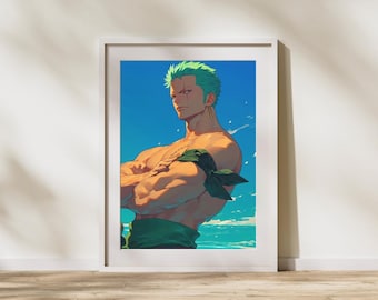 One Piece Zoro Anime Poster, Straw Hat Pirates Wall Art (Digital Download)