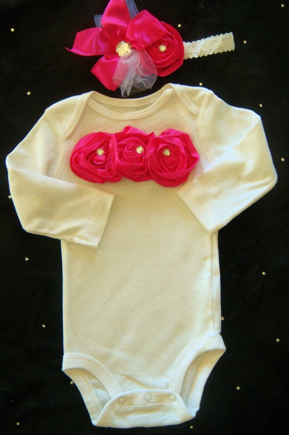 Items similar to Baby girl outfit onesie bodysuit romper satin hot pink