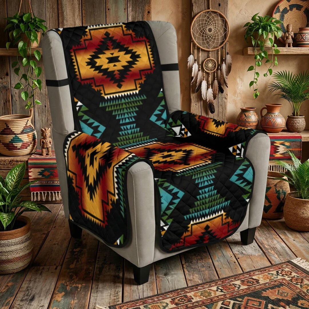 Native Chair Covers Native American Patterns Black Red Sofa Protector, Indigenous Bold ...