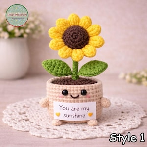 Simpatico vaso di fiori all'uncinetto in peluche con scritta, giocattolo amigurumi a forma di pianta di fiori, regalo kawaii, idea regalo per compleanno o anniversario