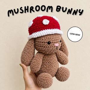 Patron au crochet lapin, couture basse Amigurumi champignon lapin peluche PDF, lapin mignon au crochet pour débutant, téléchargement numérique