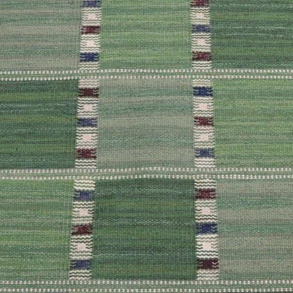 Ręcznie robiony zielony wełniany dywan Dhurrie 11x12 | Rustykalny dywan w kratkę