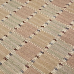 12x15 Handgewebter Kelim Teppich aus Wolle im skandinavischen Design, Flachgewebe