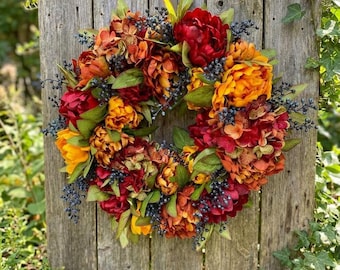 Farmhouse Fall Wreath Front Door Decor Autumn Peony Berry Hydrangea Thanksgiving Wreath