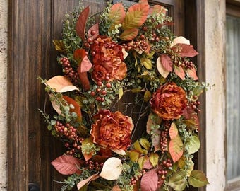 Fall Front Door Wreath 24 Inch Peony Berry Autumn Thanksgiving Farmhouse Door Decor Gift USA
