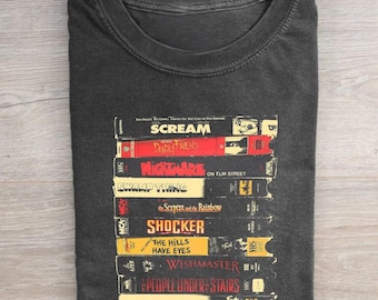 Classic Horror Movie Stack Shirt, Spooky Season VHS Tape Tee, Retro Fan Gift Men Women