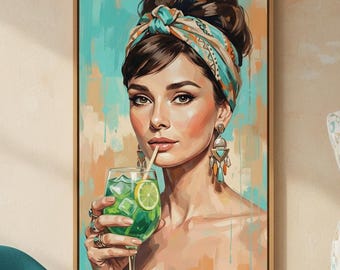 Audrey Hepburn Martini Canvas Print | Glamorous Lounge Art