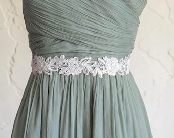 Light Ivory Off White Flower Beaded Lace Wedding Sash