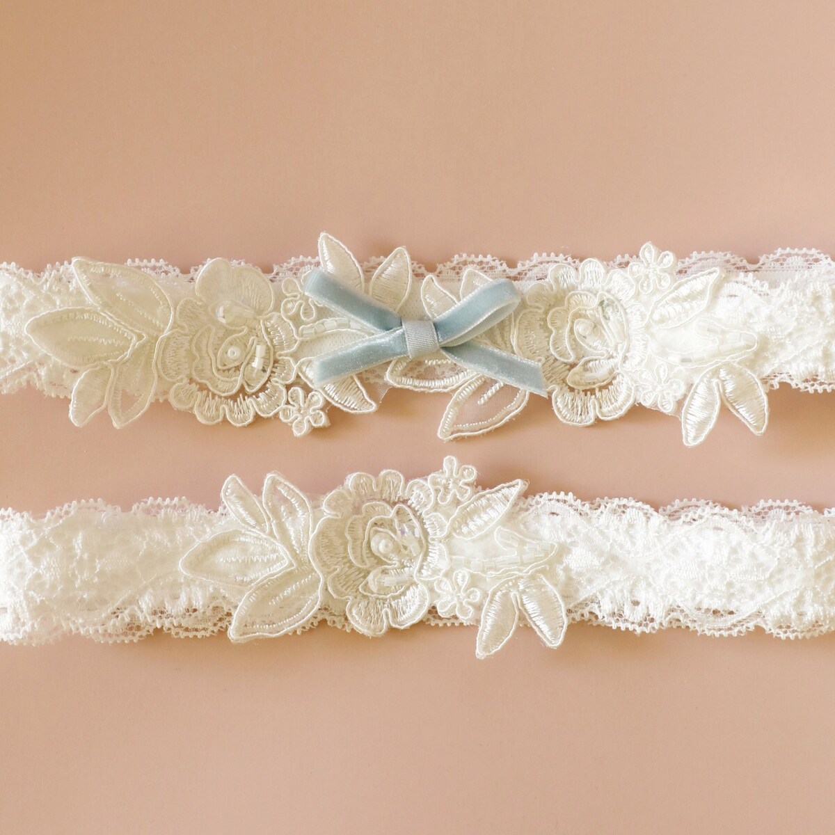Something Blue Wedding Garter, Ivory Embroidery Flower Lace Wedding Garter Set, Ivory Garter Set, Wedding Toss Garter - Etsy