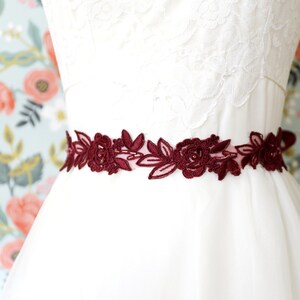 Burgundy Flower Beaded Lace Sash Belt Wine Wedding Sash Burgundy Lace Sash Bridal Ivory Lace Sash flower Girl Sash Etsy