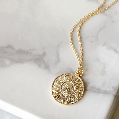 Gold Sun Coin Necklace Gold Sunburst 