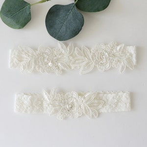 Wedding Garter, Ivory Embroidery Flower Lace Wedding Garter Set, Ivory Garter Set, Wedding Toss Garter 34A image 2