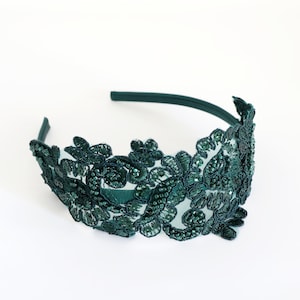 Hunter Green Beaded Lace Headband , Bridal Dark Green Headband, Red Lace Headband, Lace Hair Band,Green Wedding Head Piece