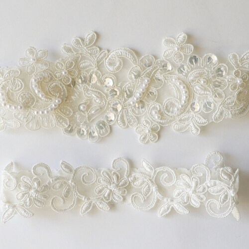 Beaded Lace Weddng Garter Pearl Brdal Garter Set Gold | Etsy