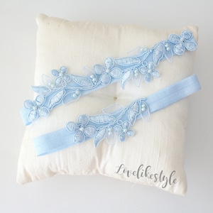Light Blue Embroidery Flower Lace Wedding Garter, Light Blue Garter Set, Blue Single Garter,Something Blue  / GT-1806