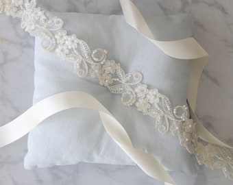 Beaded Lace Sash Belt, white Wedding Sash, Ivory Lace Sash, Bridal Ivory Lace Sash,Flower Girl Sash,Ivory Headband, SH-41