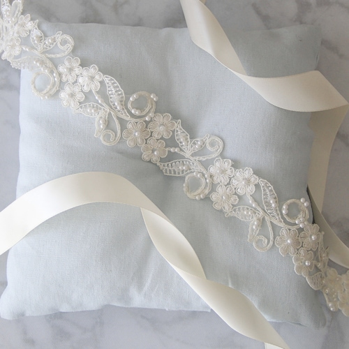 Ivory Beaded Lace Sash Belt Ivory 