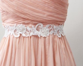 Ivory Beaded Lace Bridal Sash: Flower Girl Headband