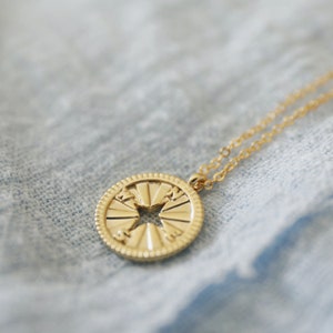 Gold Compass Round Charm Necklace, Compass Necklace, Birthday Gift, Bridesmaid Gift, Graduation Gift, Mothers Day Gift