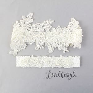 Wedding Garter Set, Ivory Beaded Lace Garter Set,Bridal Wedding Grter,Wedding Garter Set, Ivory Wedding Garter, Style No. GT-76A