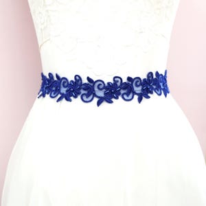 Royal Blue Beaded Lace Sash: Wedding, Bridesmaid, or Flower Girl