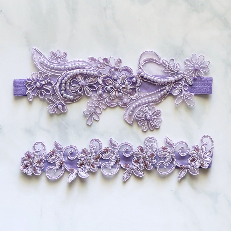 Lavender Wedding Garter Lavender Beaded Lace Wedding Garter Etsy
