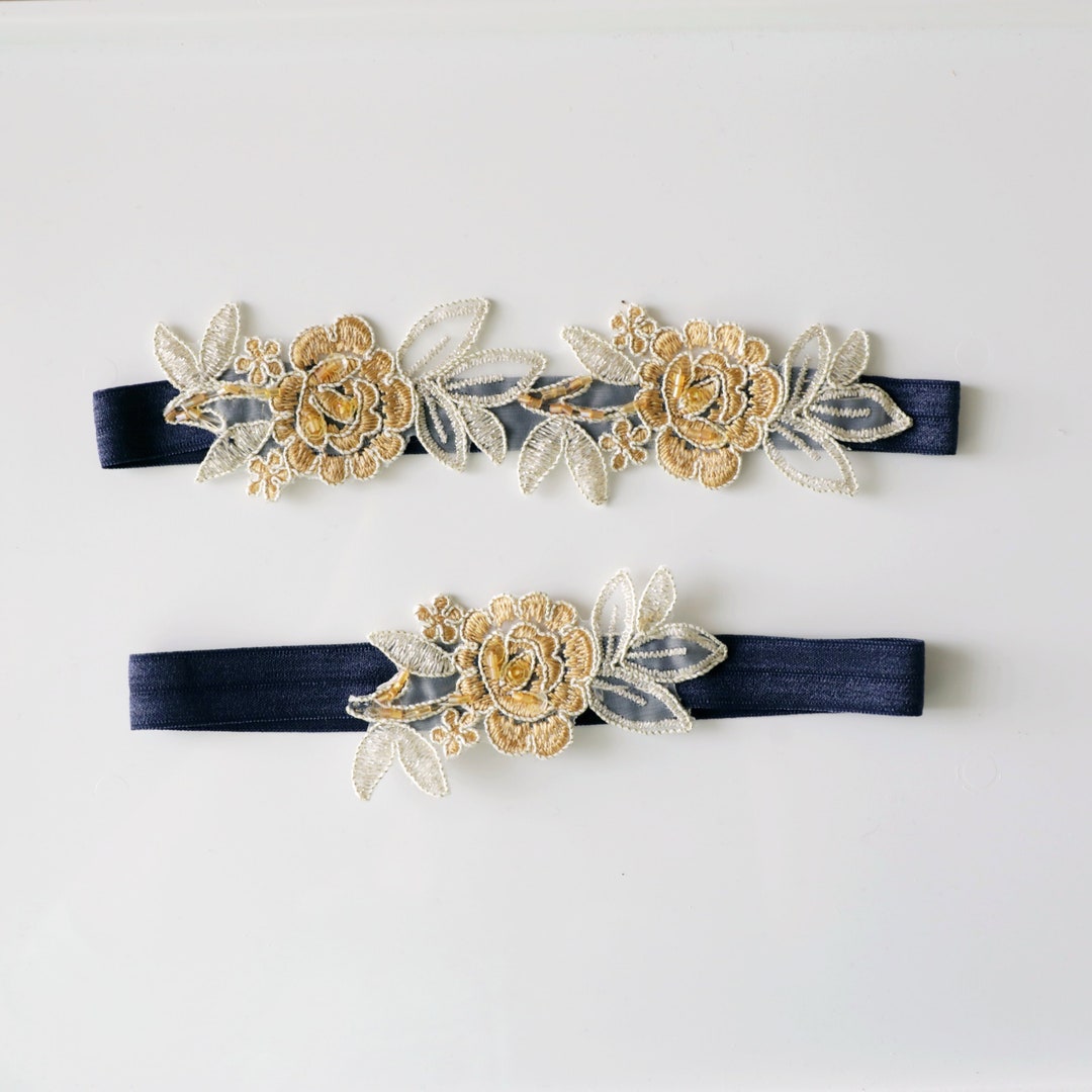 Porte-jarretelle,Jarretière En Dentelle Avec Biscuits Bleu Pour Femme,jarretières De Mariage