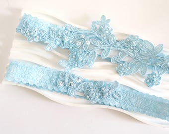 Something Blue: Beaded Lace Wedding Garter Set