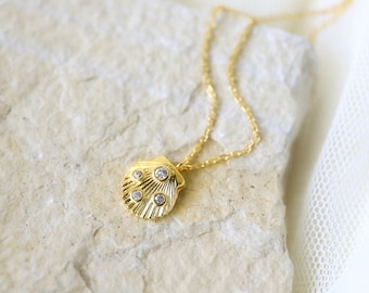Tiny Gold Cubic Stone Shell Charm Necklace, Shell Necklace, Bridesmaid Gift, Birthday Gift,Layered Necklace