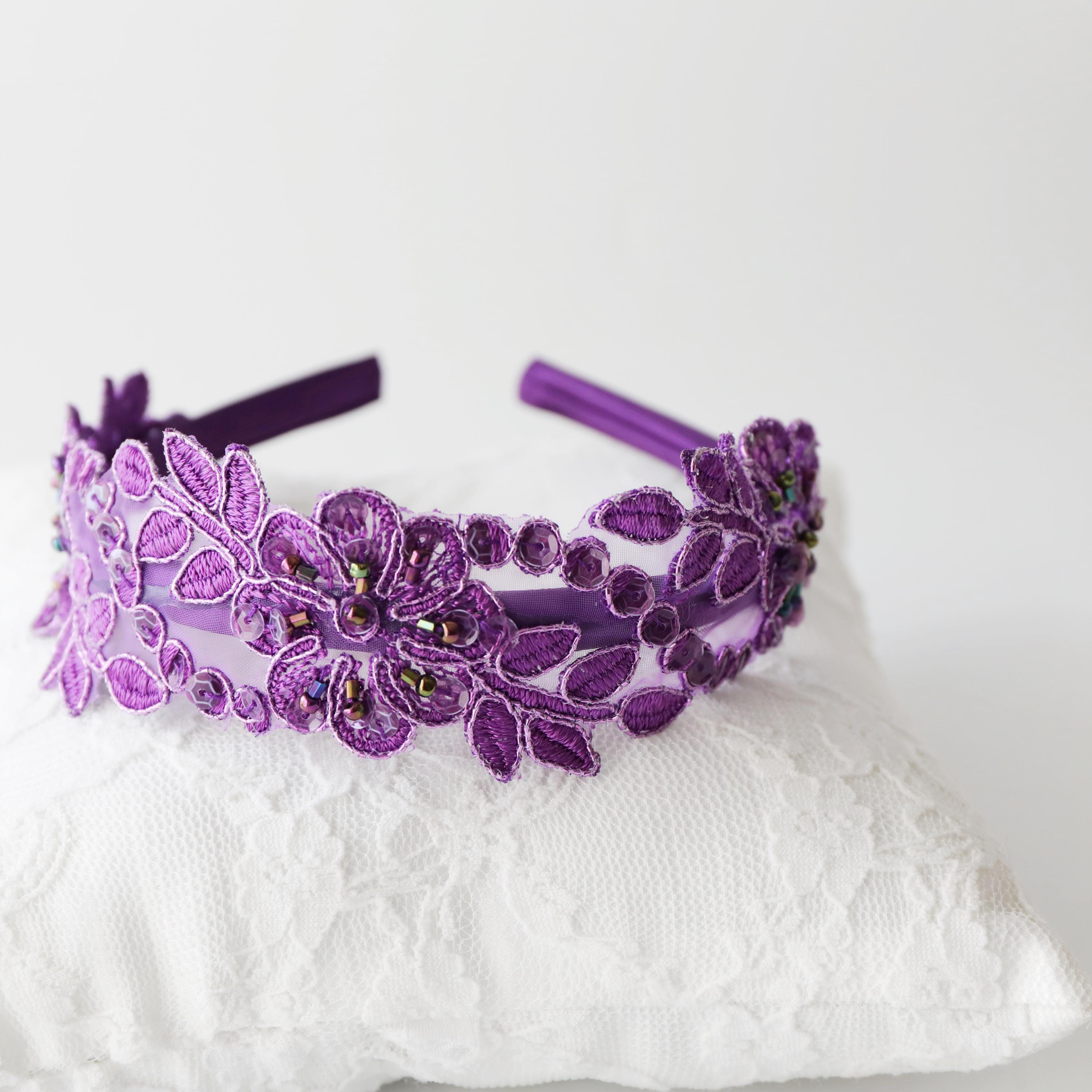 Purple Beaded Couture Fascinator Lilac Floral Feather Wedding Fascinator main image 2