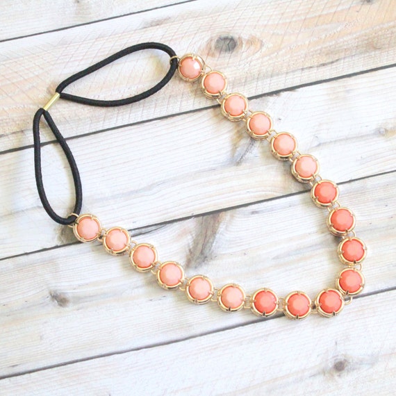 Items similar to Peach Elastic Headband , Bridesmaid Head Piece