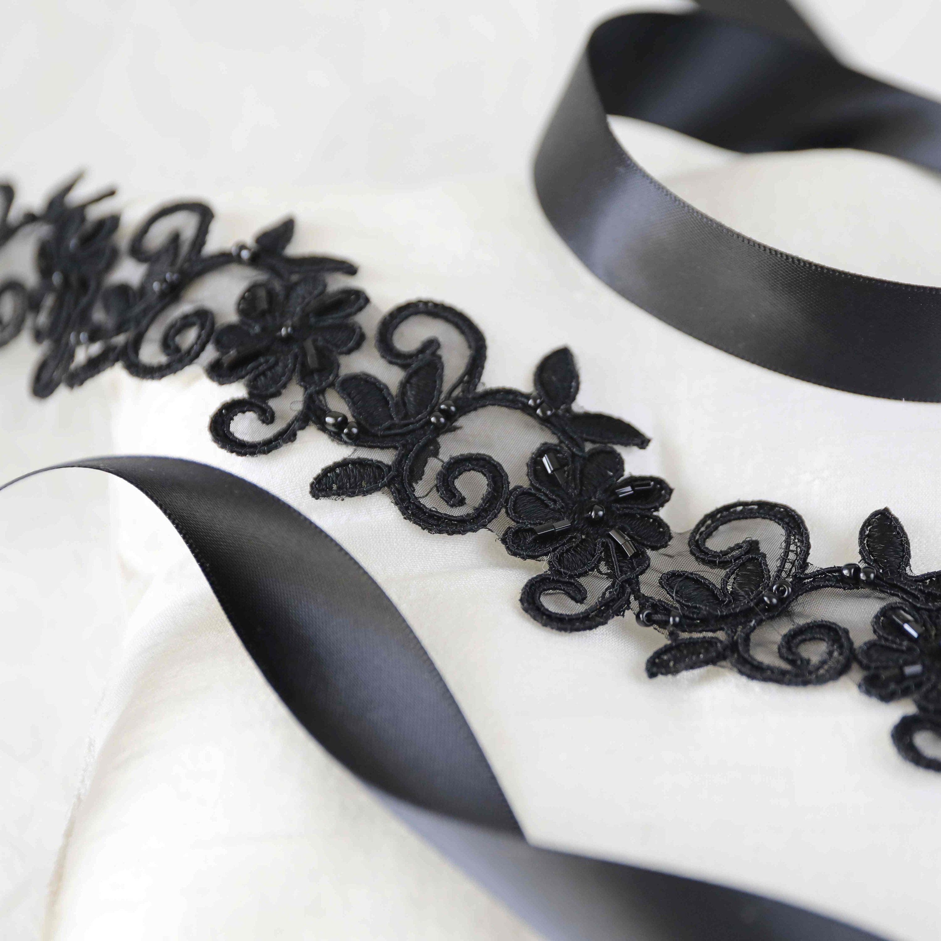 Beaded Rope Black Satin