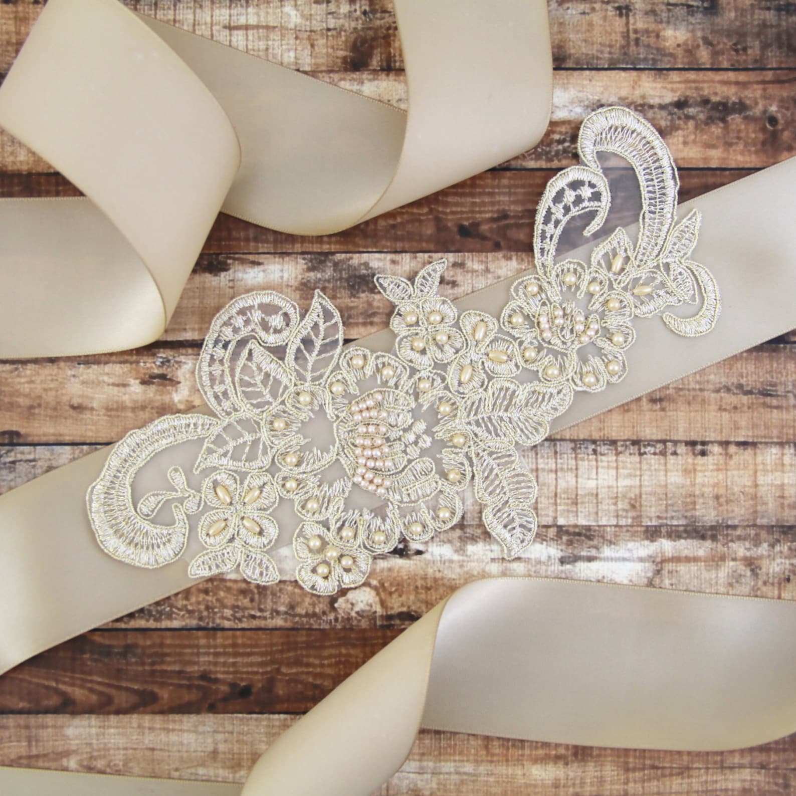 Champagne Pearl Beaded Lace Sash Bridal Sash Bridesmaid Etsy