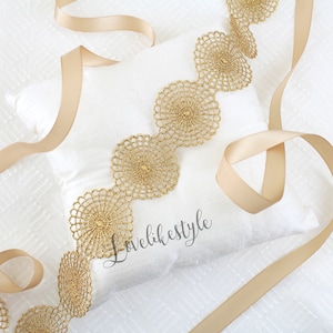 Gold Lace Bridal Sash: Metallic Doily, Champagne Ribbon