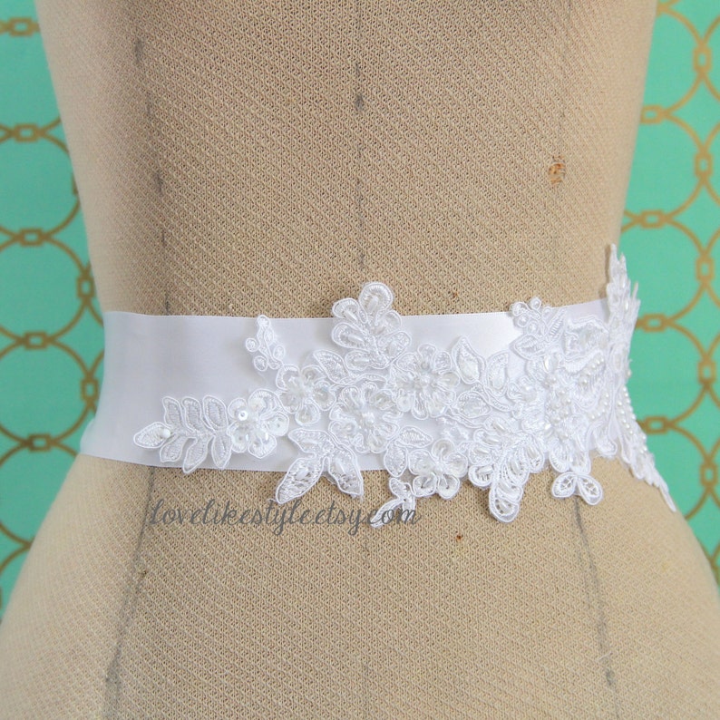 White Pearl Beaded Lace Sash Bridal Sash Bridesmaid Sash | Etsy